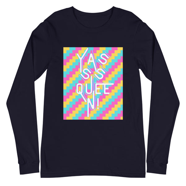 Navy Yasss Queen Unisex Long Sleeve T-Shirt by Queer In The World Originals sold by Queer In The World: The Shop - LGBT Merch Fashion