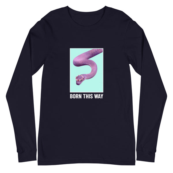Navy Born This Way Unisex Long Sleeve T-Shirt by Queer In The World Originals sold by Queer In The World: The Shop - LGBT Merch Fashion