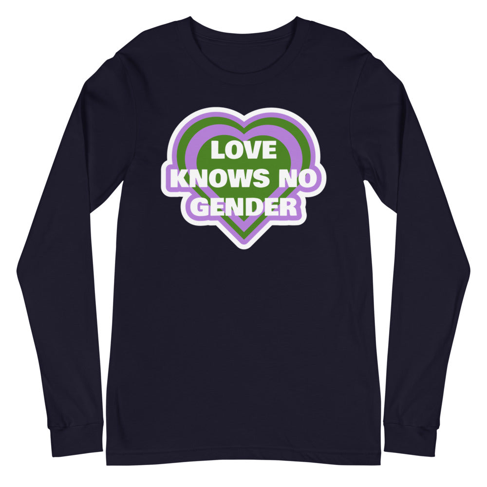 Navy Love Knows No Gender Genderqueer Unisex Long Sleeve T-Shirt by Queer In The World Originals sold by Queer In The World: The Shop - LGBT Merch Fashion