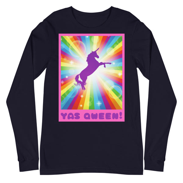 Navy Yas Qween! Unisex Long Sleeve T-Shirt by Queer In The World Originals sold by Queer In The World: The Shop - LGBT Merch Fashion