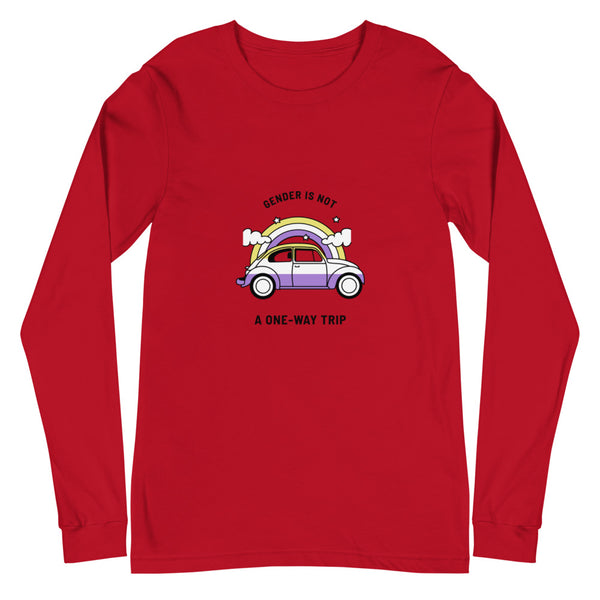 Red Gender Is Not A One-way Trip Unisex Long Sleeve T-Shirt by Queer In The World Originals sold by Queer In The World: The Shop - LGBT Merch Fashion