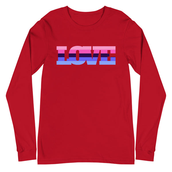 Red Omnisexual Love Unisex Long Sleeve T-Shirt by Queer In The World Originals sold by Queer In The World: The Shop - LGBT Merch Fashion
