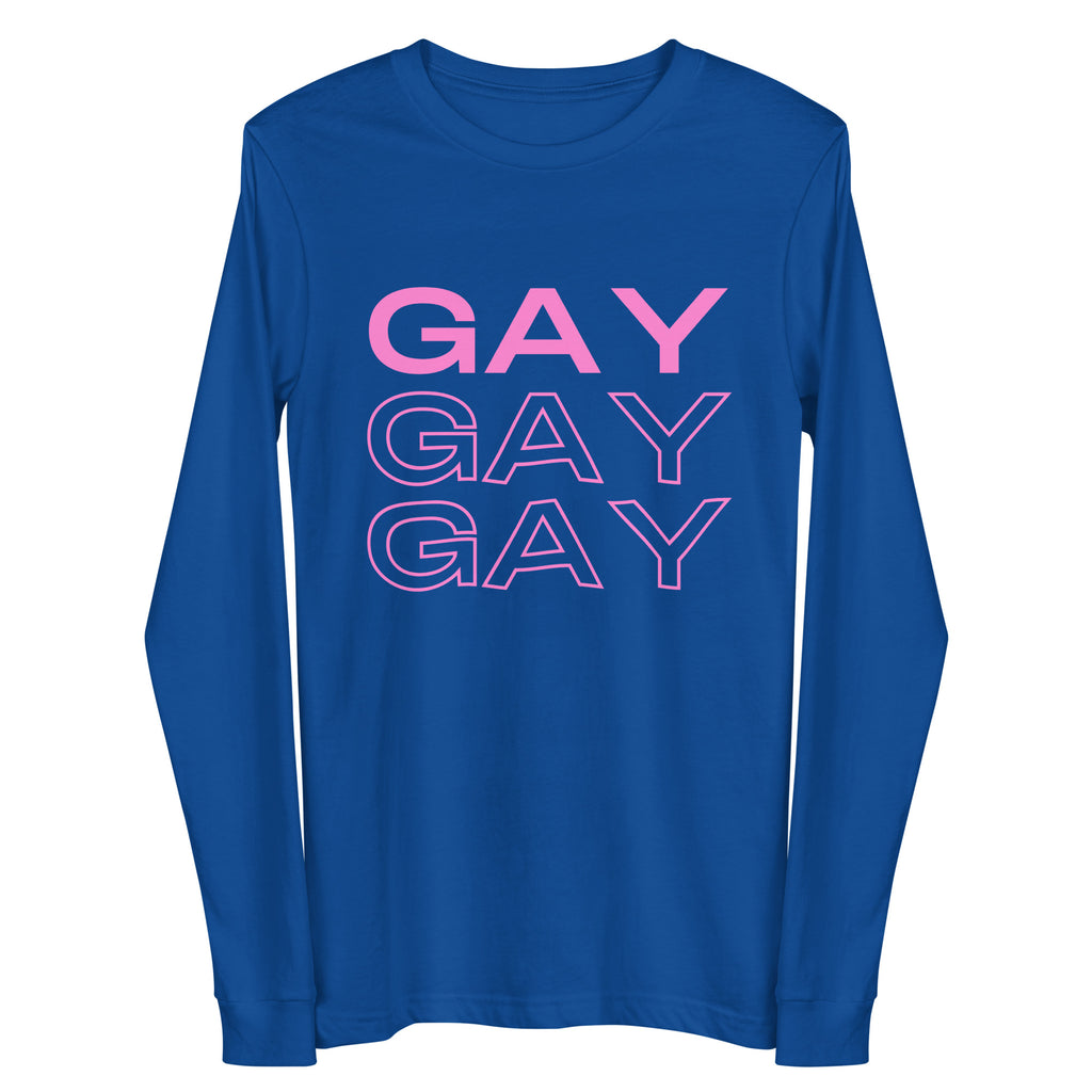 True Royal Gay Gay Gay Unisex Long Sleeve Tee by Printful sold by Queer In The World: The Shop - LGBT Merch Fashion