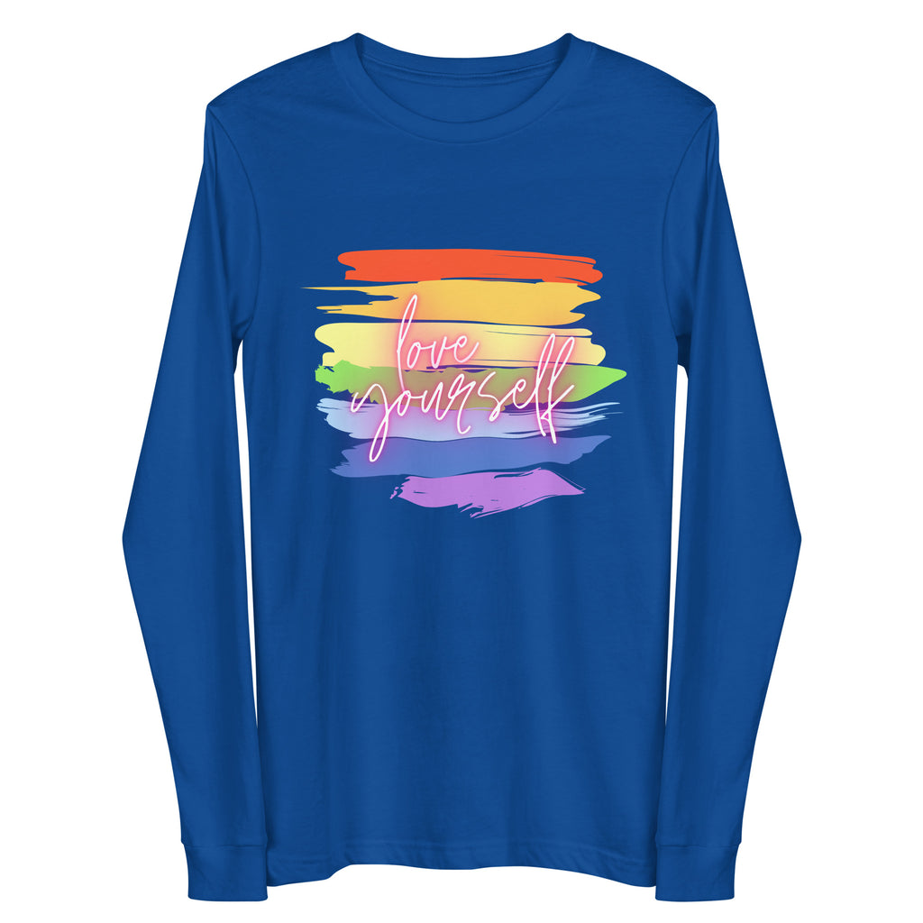 True Royal Love Yourself! Unisex Long Sleeve Tee by Printful sold by Queer In The World: The Shop - LGBT Merch Fashion