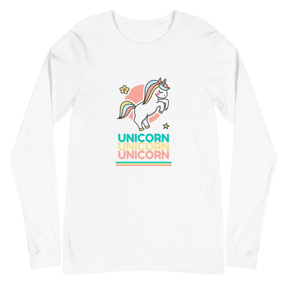 White Unicorn Unicorn Unicorn Unisex Long Sleeve T-Shirt by Printful sold by Queer In The World: The Shop - LGBT Merch Fashion