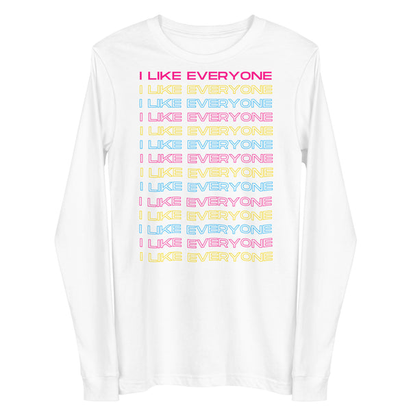 White I Like Everyone Unisex Long Sleeve Tee by Queer In The World Originals sold by Queer In The World: The Shop - LGBT Merch Fashion