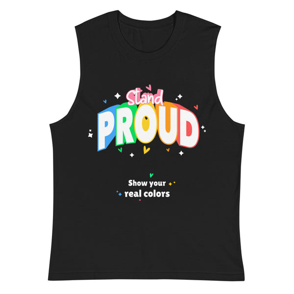 Black Stay Proud Muscle Top by Queer In The World Originals sold by Queer In The World: The Shop - LGBT Merch Fashion