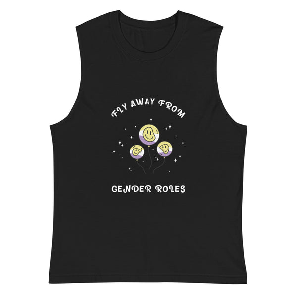 Black Fly Away From Gender Roles Muscle Top by Queer In The World Originals sold by Queer In The World: The Shop - LGBT Merch Fashion