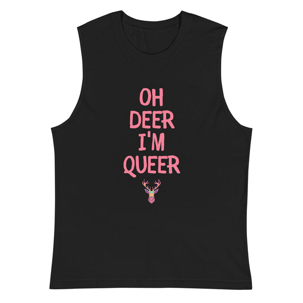 Black Oh Deer I'm Queer Muscle Top by Queer In The World Originals sold by Queer In The World: The Shop - LGBT Merch Fashion