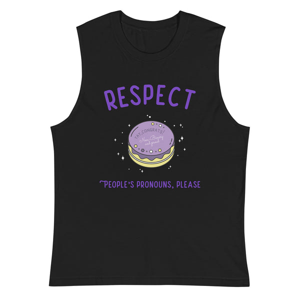 Black Respect People's Pronouns Please Muscle Top by Queer In The World Originals sold by Queer In The World: The Shop - LGBT Merch Fashion