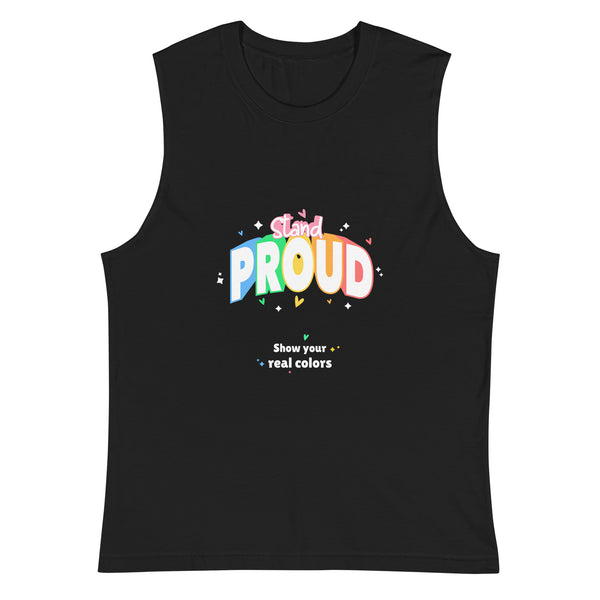 Black Stand Proud Muscle Top by Queer In The World Originals sold by Queer In The World: The Shop - LGBT Merch Fashion