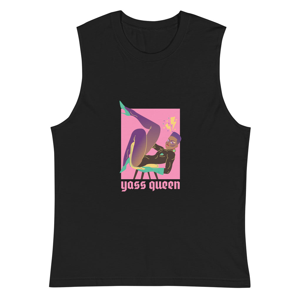 Black Yass Queen Muscle Shirt by Printful sold by Queer In The World: The Shop - LGBT Merch Fashion
