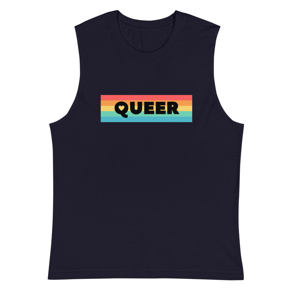 Navy Queer Muscle Shirt by Printful sold by Queer In The World: The Shop - LGBT Merch Fashion
