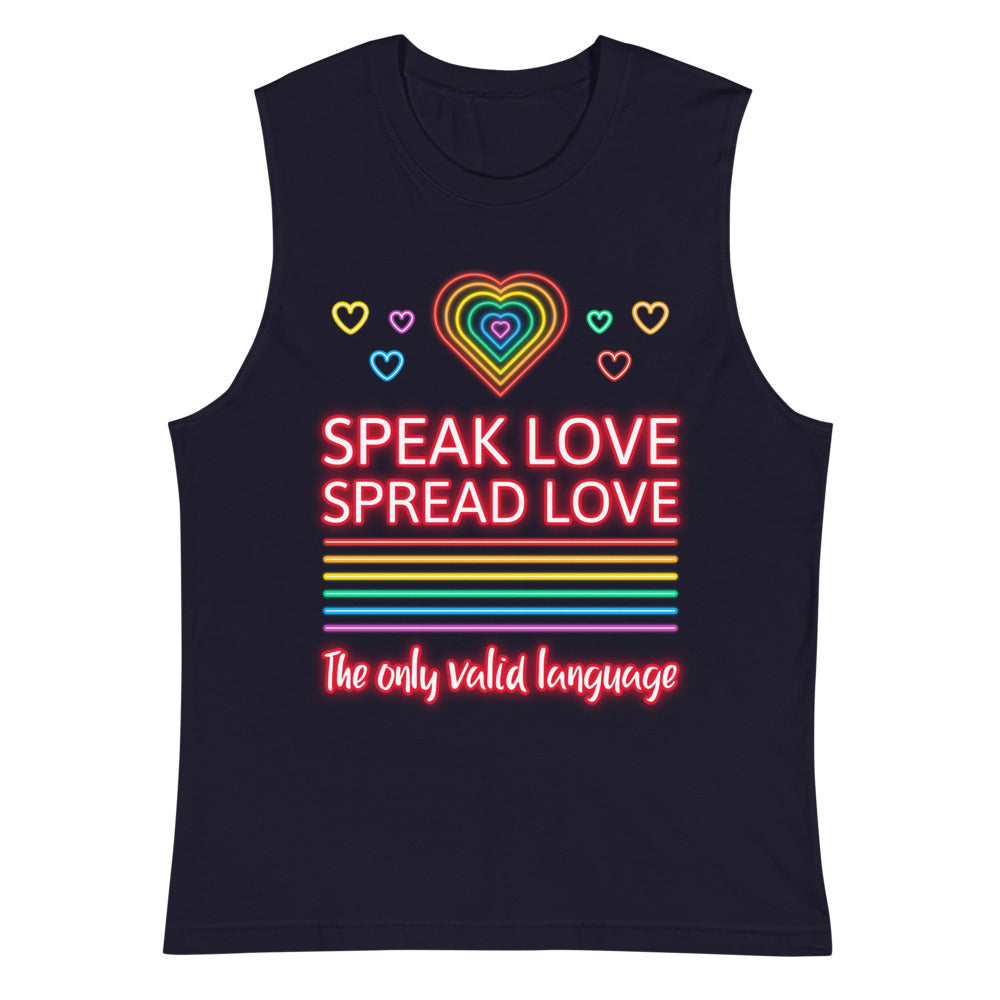 Navy Speak Loud Spread Love Muscle Top by Queer In The World Originals sold by Queer In The World: The Shop - LGBT Merch Fashion