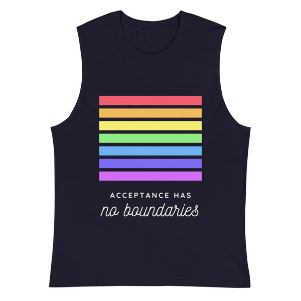 Navy Acceptance Has No Boundaries Muscle Top by Queer In The World Originals sold by Queer In The World: The Shop - LGBT Merch Fashion