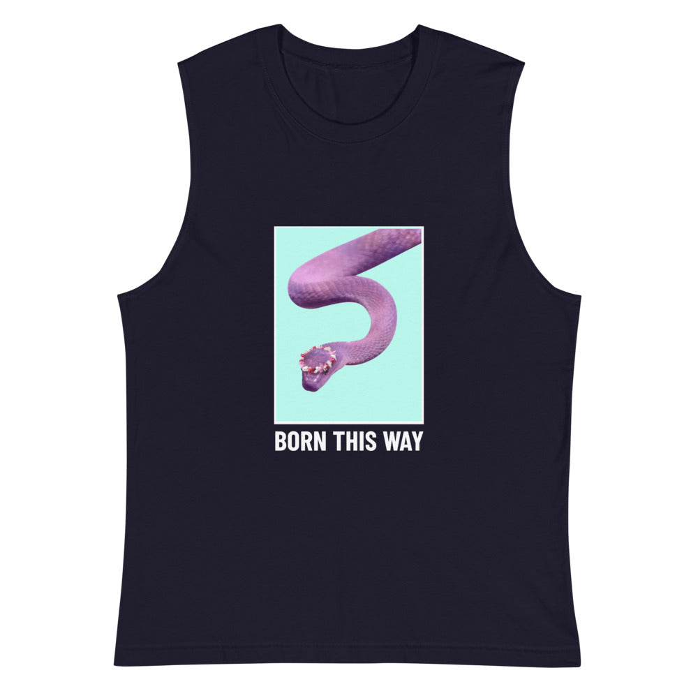 Navy Born This Way Muscle Shirt by Queer In The World Originals sold by Queer In The World: The Shop - LGBT Merch Fashion