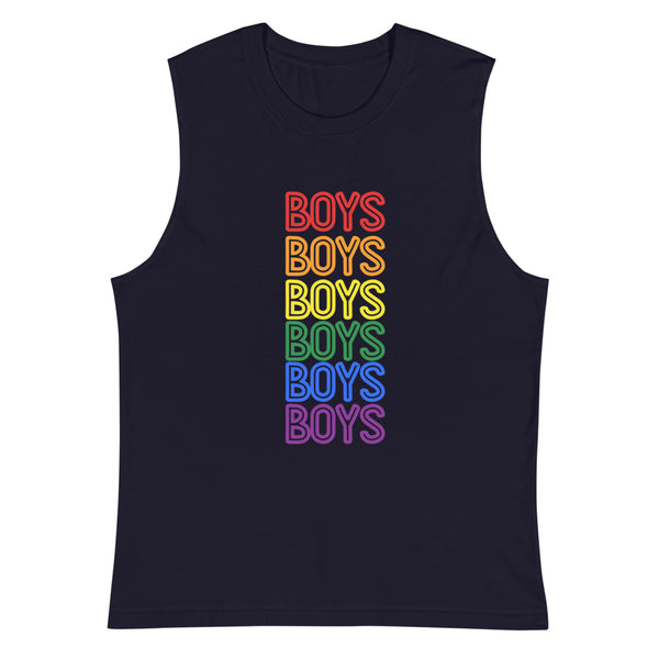 Navy Boys Boys Boys Muscle Top by Queer In The World Originals sold by Queer In The World: The Shop - LGBT Merch Fashion