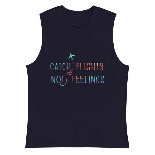 Navy Catch Flights Not Feelings Muscle Top by Queer In The World Originals sold by Queer In The World: The Shop - LGBT Merch Fashion