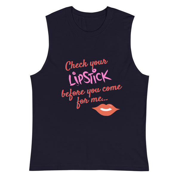 Navy Check Your Lipstick Muscle Top by Queer In The World Originals sold by Queer In The World: The Shop - LGBT Merch Fashion