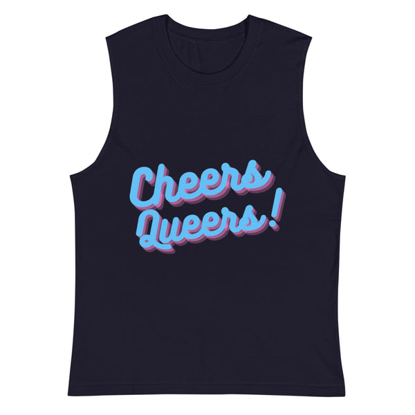 Navy Cheers Queers! Muscle Shirt by Queer In The World Originals sold by Queer In The World: The Shop - LGBT Merch Fashion