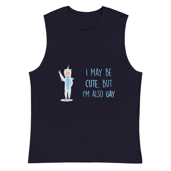 Navy Cute But Gay Muscle Top by Queer In The World Originals sold by Queer In The World: The Shop - LGBT Merch Fashion