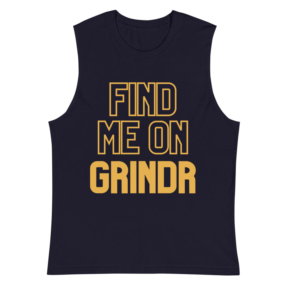 Navy Find Me On Grindr Muscle Top by Queer In The World Originals sold by Queer In The World: The Shop - LGBT Merch Fashion