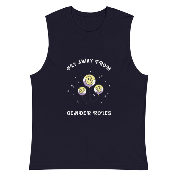 Navy Fly Away From Gender Roles Muscle Top by Queer In The World Originals sold by Queer In The World: The Shop - LGBT Merch Fashion