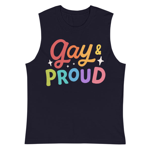 Navy Gay & Proud Muscle Top by Queer In The World Originals sold by Queer In The World: The Shop - LGBT Merch Fashion