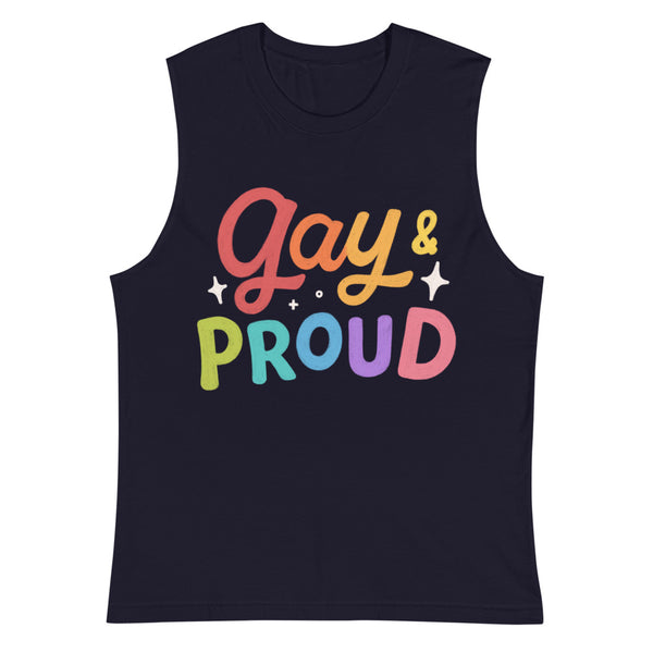 Navy Gay And Proud Muscle Top by Queer In The World Originals sold by Queer In The World: The Shop - LGBT Merch Fashion