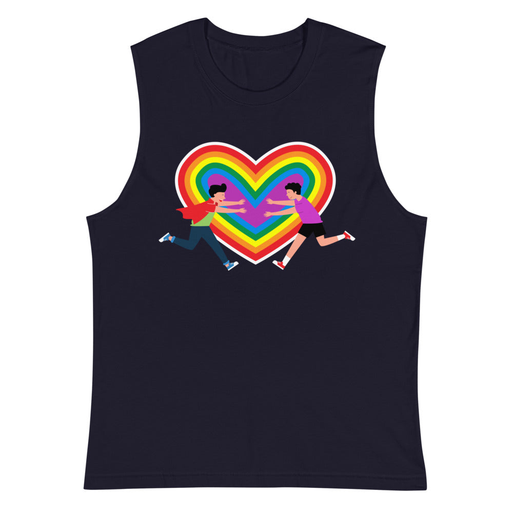 Navy Gay Couple Muscle Top by Queer In The World Originals sold by Queer In The World: The Shop - LGBT Merch Fashion