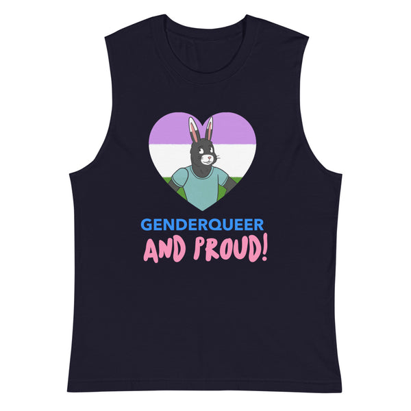 Navy Genderqueer And Proud Muscle Top by Queer In The World Originals sold by Queer In The World: The Shop - LGBT Merch Fashion