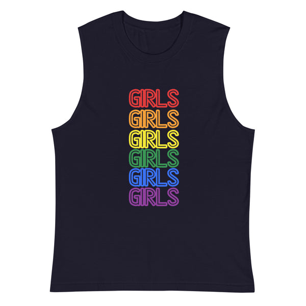 Navy Girls Girls Girls Muscle Top by Queer In The World Originals sold by Queer In The World: The Shop - LGBT Merch Fashion