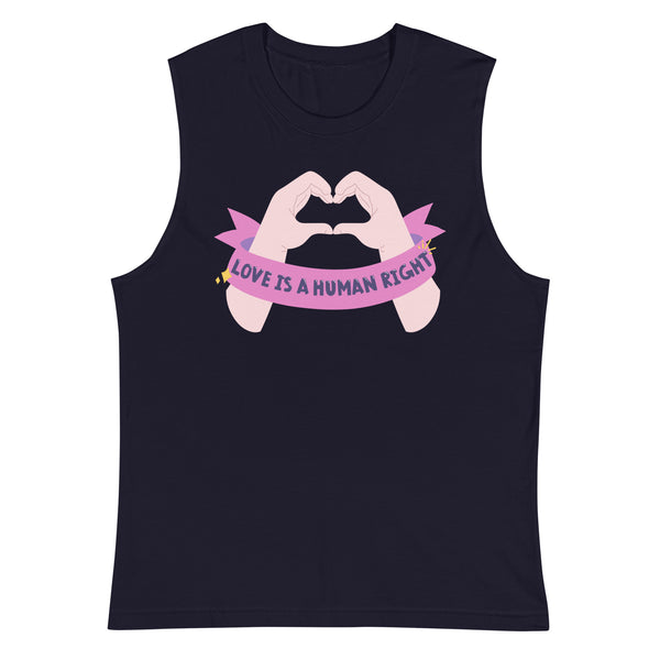 Navy Love Is A Human Right Muscle Top by Queer In The World Originals sold by Queer In The World: The Shop - LGBT Merch Fashion