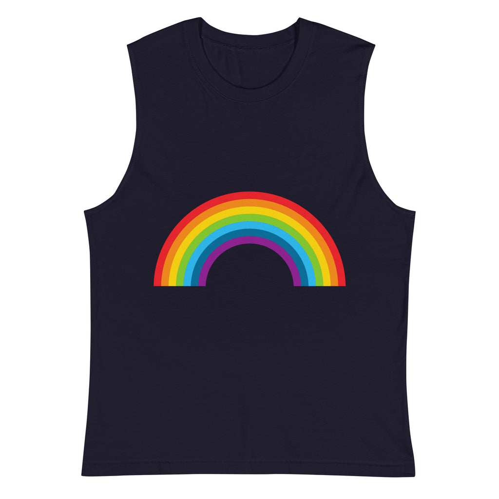 Navy Love Is Love Rainbow Muscle Shirt by Printful sold by Queer In The World: The Shop - LGBT Merch Fashion