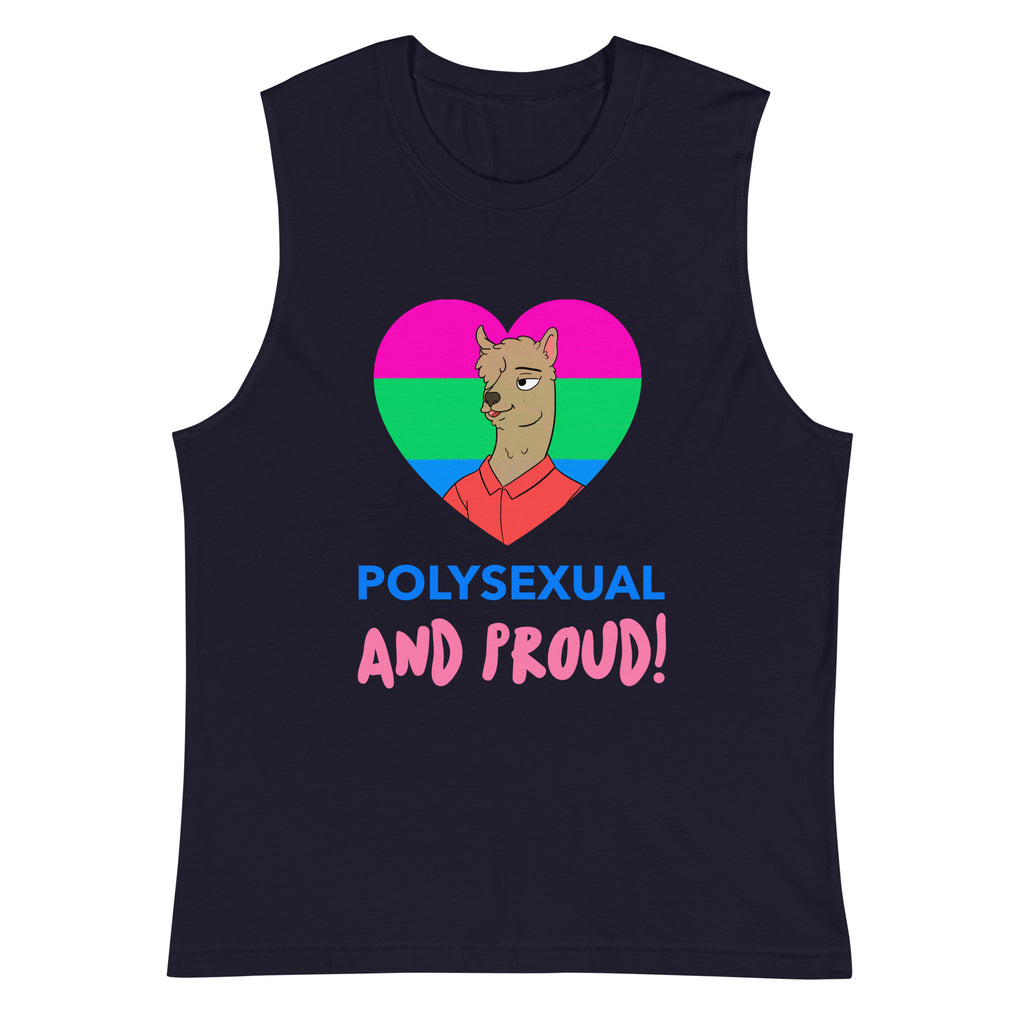 Navy Polysexual And Proud Muscle Top by Queer In The World Originals sold by Queer In The World: The Shop - LGBT Merch Fashion
