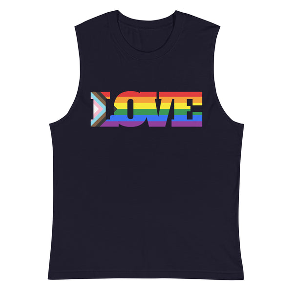 Navy Progress LGBT Love Muscle Top by Queer In The World Originals sold by Queer In The World: The Shop - LGBT Merch Fashion