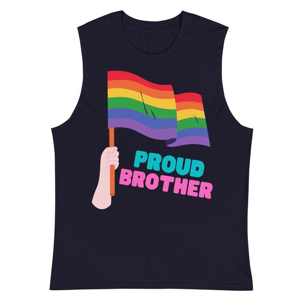 Navy Proud Brother Muscle Top by Queer In The World Originals sold by Queer In The World: The Shop - LGBT Merch Fashion