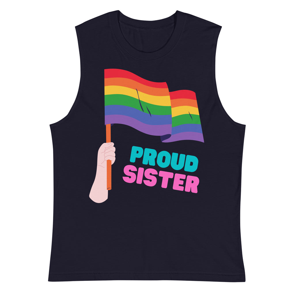 Navy Proud Sister Muscle Top by Queer In The World Originals sold by Queer In The World: The Shop - LGBT Merch Fashion