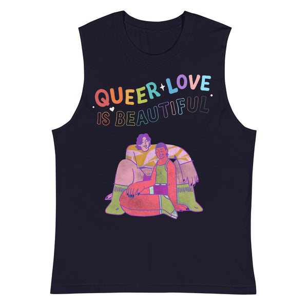 Navy Queer Love Is Beautiful Muscle Top by Queer In The World Originals sold by Queer In The World: The Shop - LGBT Merch Fashion