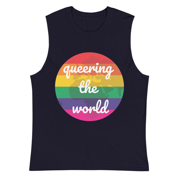 Navy Queering The World Muscle Top by Queer In The World Originals sold by Queer In The World: The Shop - LGBT Merch Fashion
