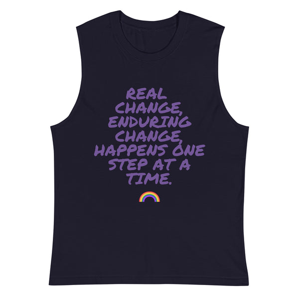 Navy Real Change, Enduring Change Muscle Top by Queer In The World Originals sold by Queer In The World: The Shop - LGBT Merch Fashion