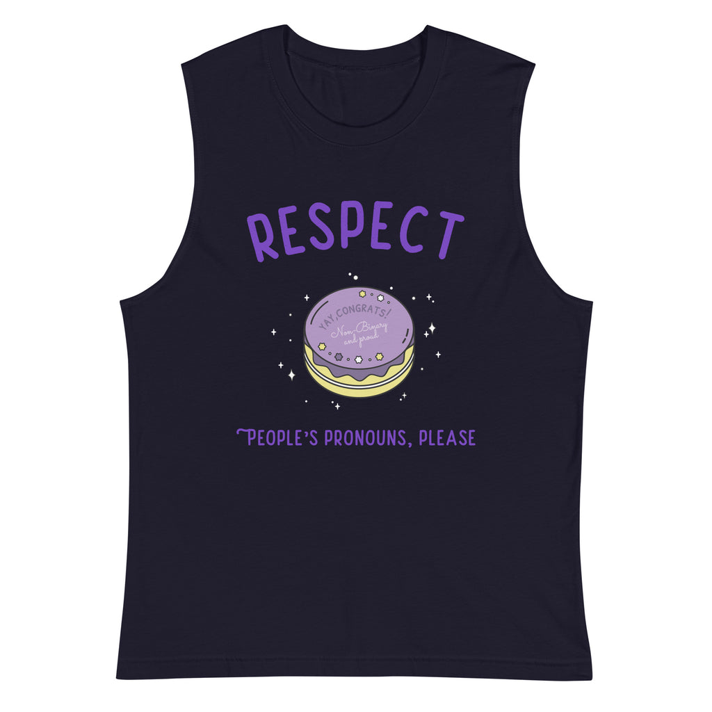Navy Respect People's Pronouns Please Muscle Shirt by Printful sold by Queer In The World: The Shop - LGBT Merch Fashion
