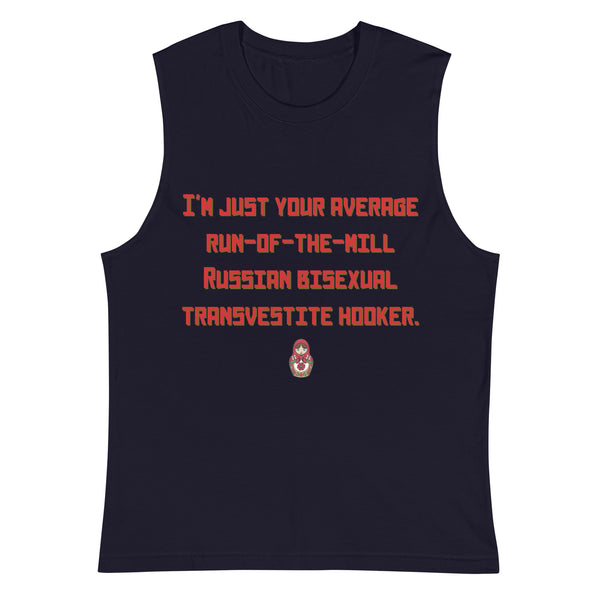 Navy Russian Bisexual Transvestite Hooker Muscle Top by Queer In The World Originals sold by Queer In The World: The Shop - LGBT Merch Fashion