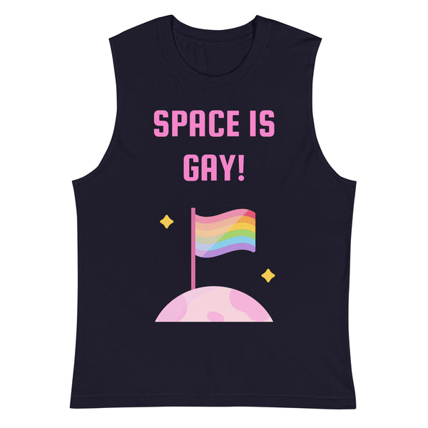 Navy Space Is Gay Muscle Top by Queer In The World Originals sold by Queer In The World: The Shop - LGBT Merch Fashion