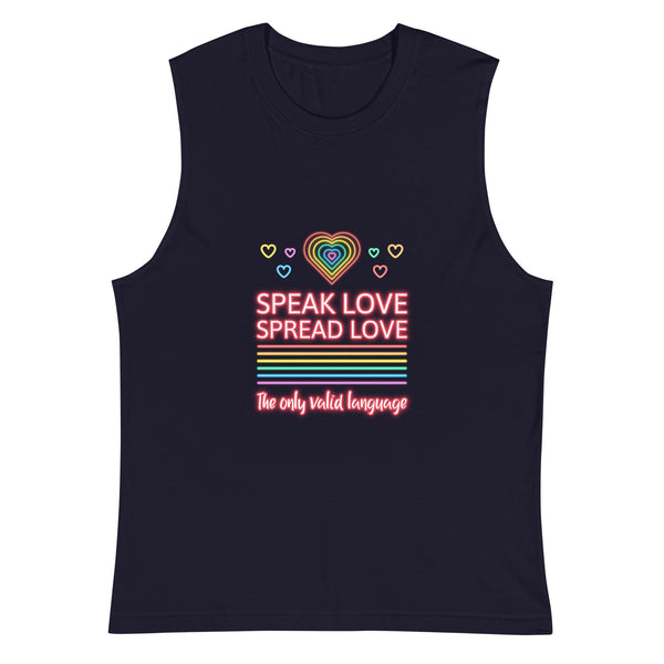 Navy Speak Love Spread Love Muscle Top by Queer In The World Originals sold by Queer In The World: The Shop - LGBT Merch Fashion
