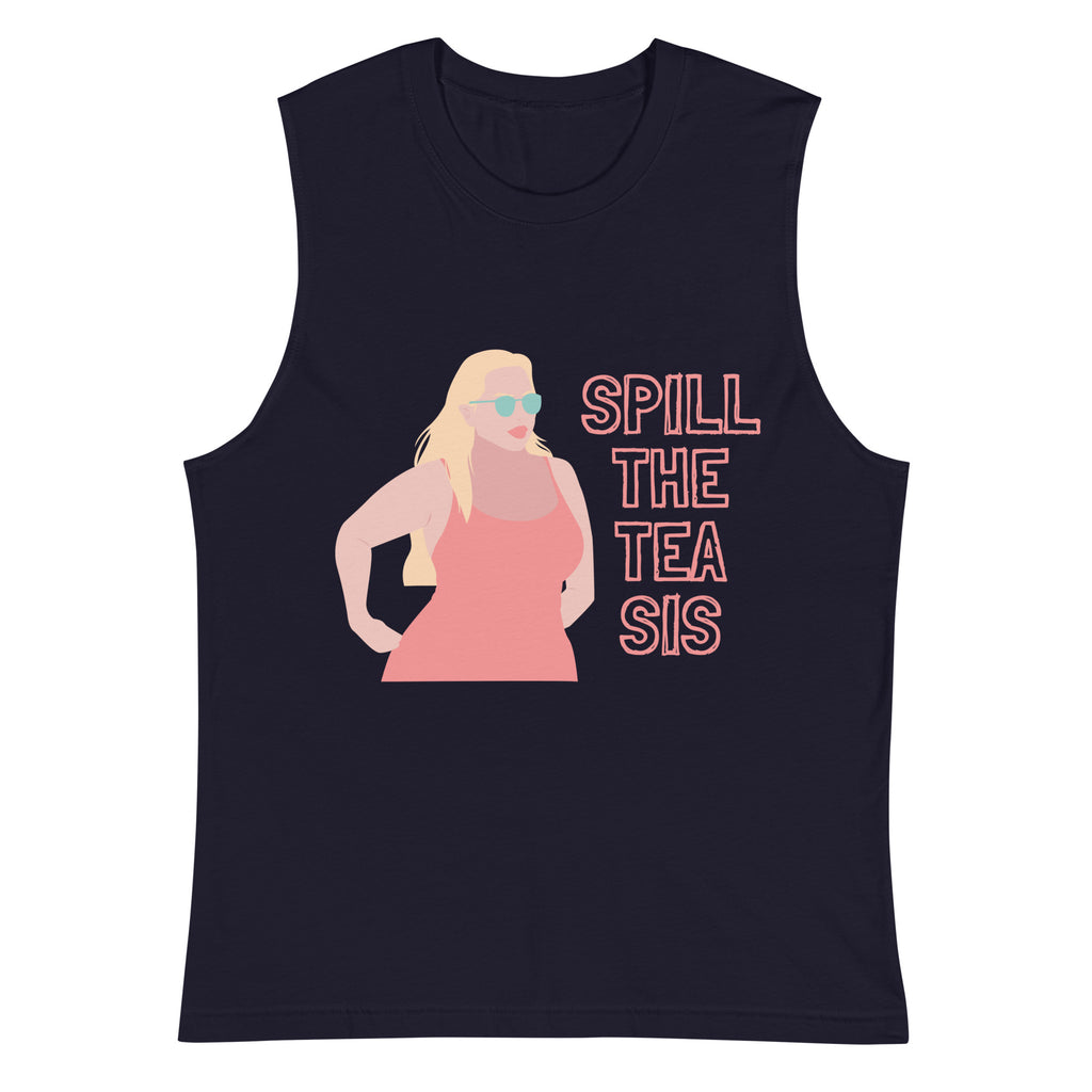 Navy Spill The Tea Sis Muscle Top by Queer In The World Originals sold by Queer In The World: The Shop - LGBT Merch Fashion