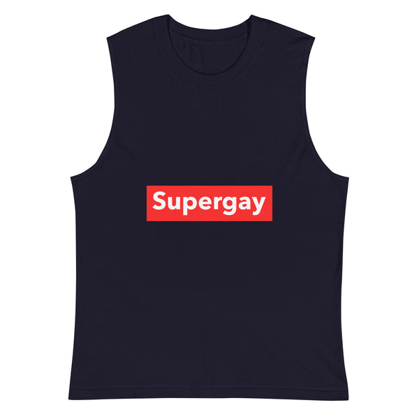 Navy Supergay Muscle Top by Queer In The World Originals sold by Queer In The World: The Shop - LGBT Merch Fashion