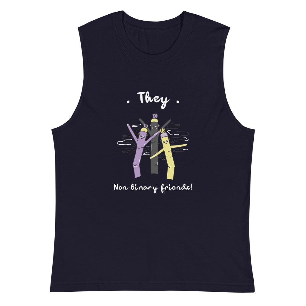 Navy They Non-Binary Friends Muscle Top by Queer In The World Originals sold by Queer In The World: The Shop - LGBT Merch Fashion