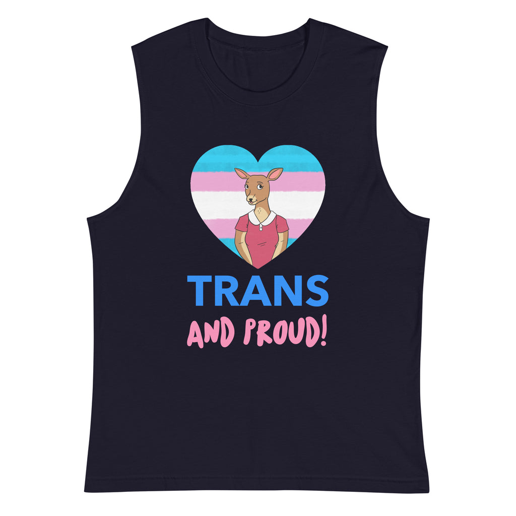 Navy Trans And Proud Muscle Shirt by Printful sold by Queer In The World: The Shop - LGBT Merch Fashion