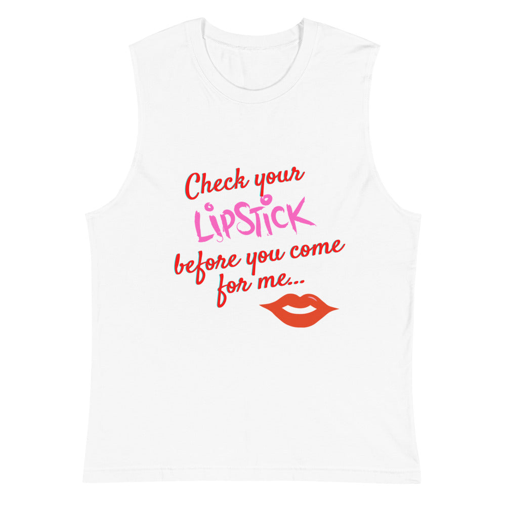 White Check Your Lipstick Muscle Top by Queer In The World Originals sold by Queer In The World: The Shop - LGBT Merch Fashion